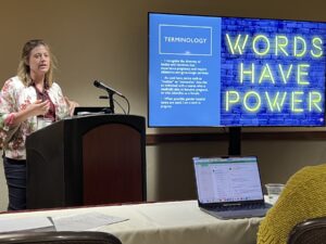 As one of three young investigators selected to present his or her research at the PRS meeting, Serena Gumusoglu, PdD, gives a talk to other workshop attendees.